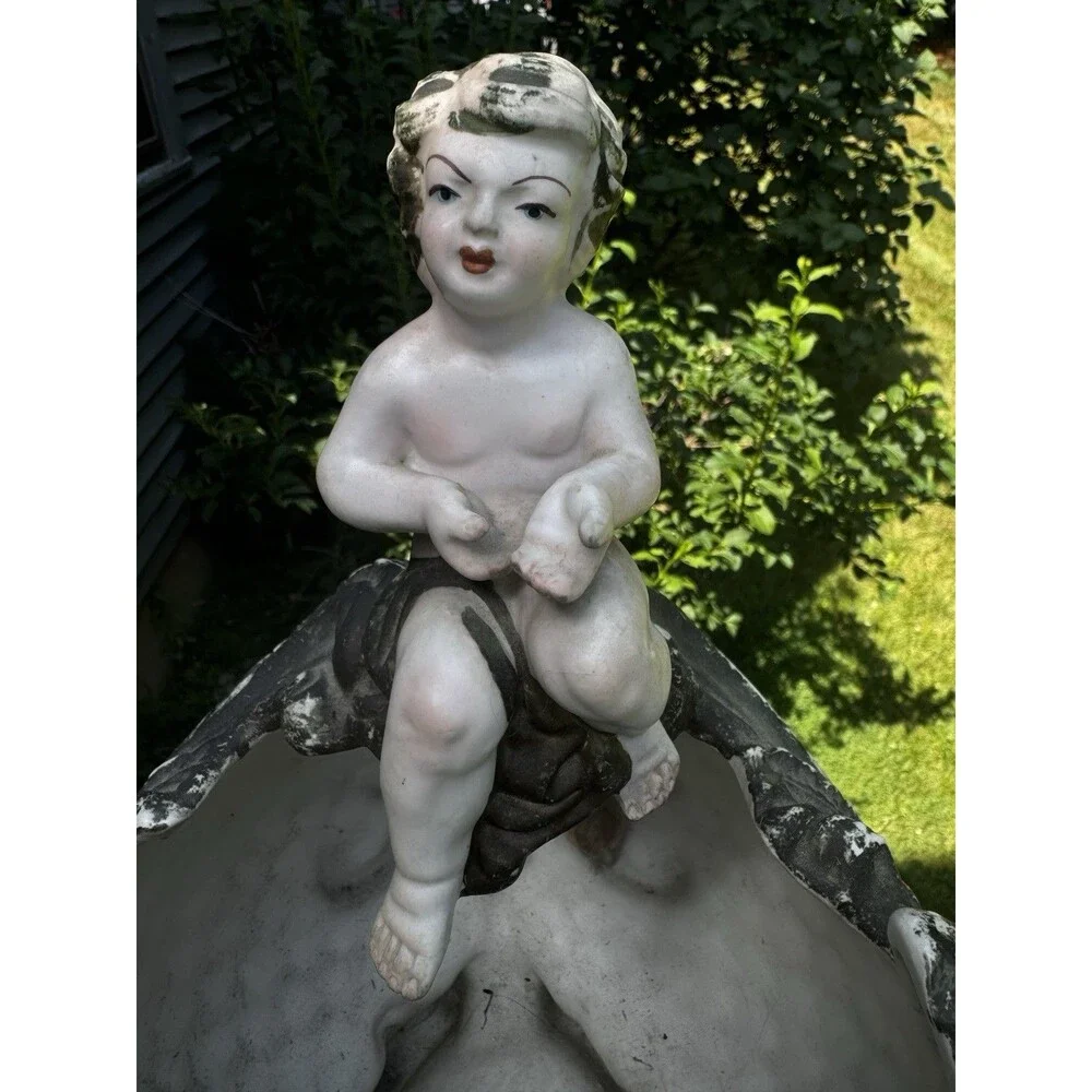 Vintage Capodimonte Italy Cherub Planter Basket Porcelain 3D Rose Putti 11